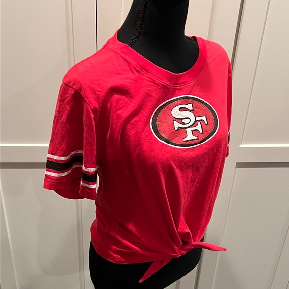 NFL SF Forty Niners Red Women’s Red Tees Short Sleeve Ties in the front Size L - Picture 6 of 7